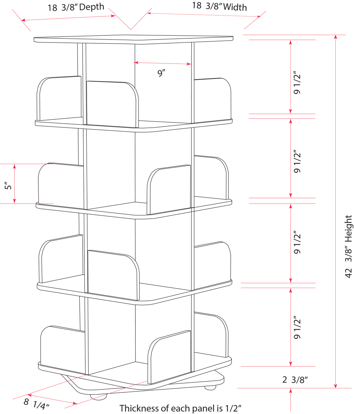 Black Wood 4 Tier Revolving Bookcase Q57422