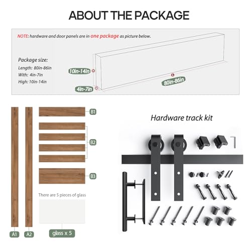 36 x 84 inch Frosted Glass Barn Door with Hardware Kit X302910