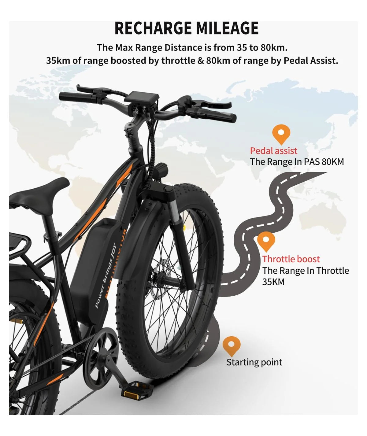 Electric Bike 48V 13AH Battery 26x4.0 inch Fat Tire Black Q182