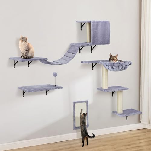5 Pcs Dark Grey Wood Wall-Mounted Cat Climber Set P54473