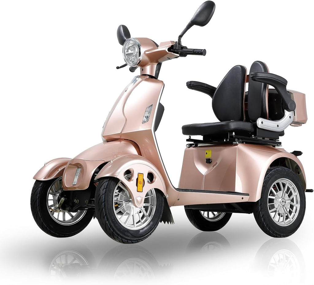 800W Heavy Duty 4 Wheel Mobility Scooter 500lbs Capacity with 3-Speed Control & USB Charger Port, Under Seat Storage, Rose Y8640