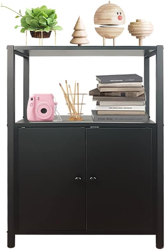 2-Tier Black Bookshelf with 2 Doors T514402