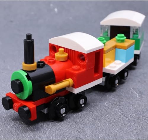Winter Holiday Christmas Train with Locomotive, Flatbed Wagon, and Carriage (73 Pieces) K15826