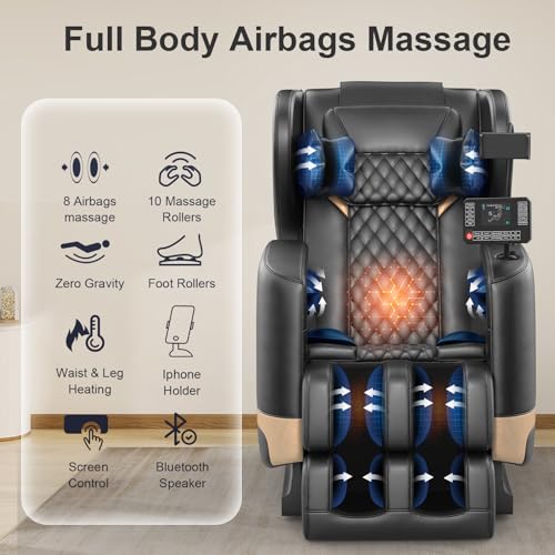 Zero Gravity Massage Chair with 10 Fix Rollers, Heating, Foot Massage, Bluetooth Speaker R924567