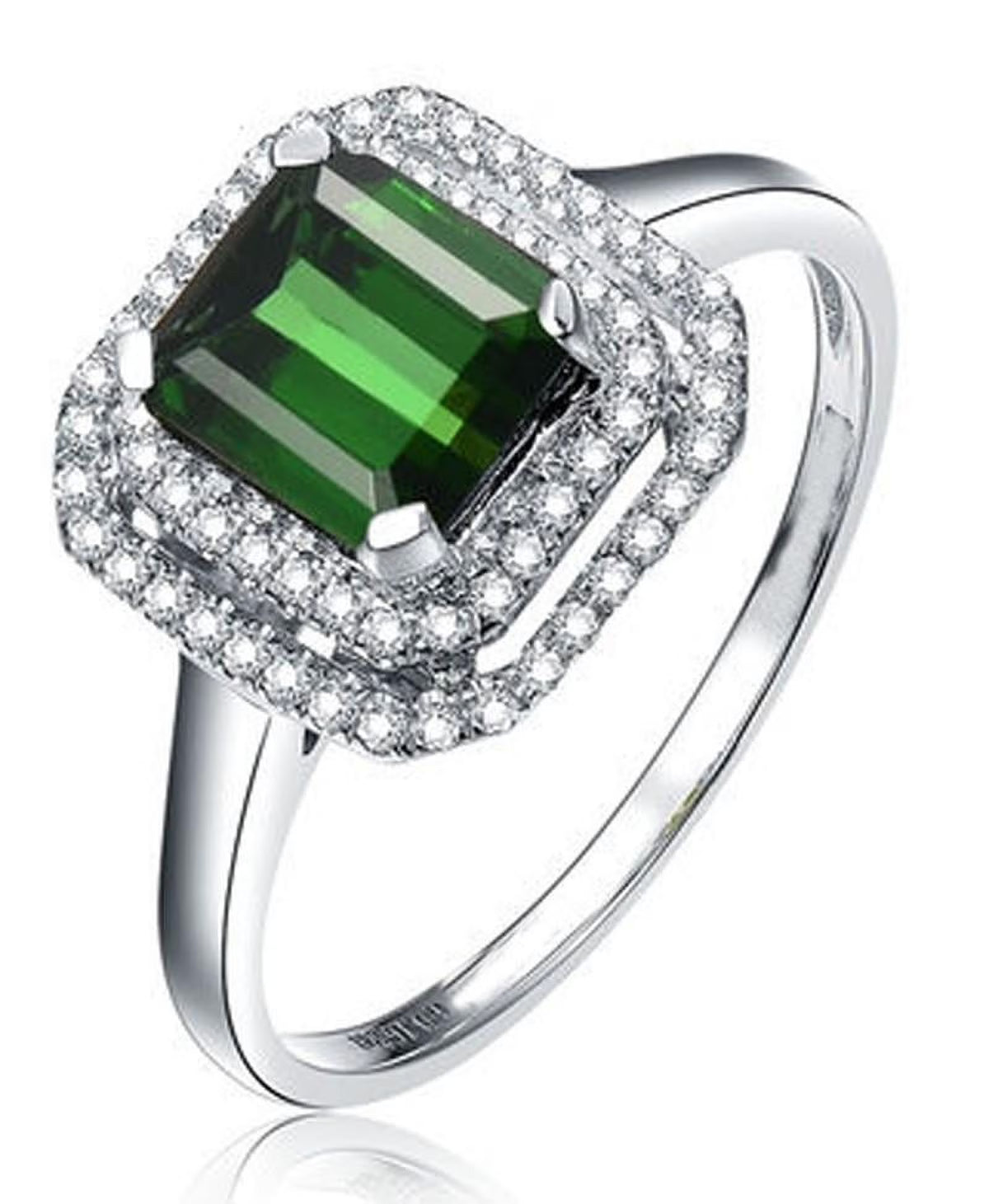 1.75 Carat Green Emerald 6mm Princess Cut Moissanite Double Halo Engagement Ring in 10k White Gold Z35303