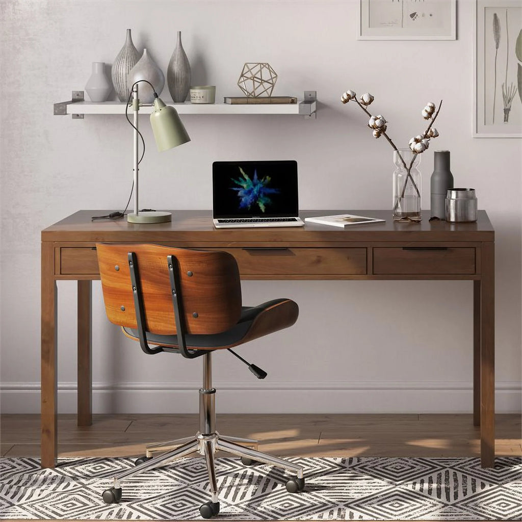 Solid Wood Contemporary 60 " Desk in Medium Saddle Brown K1181