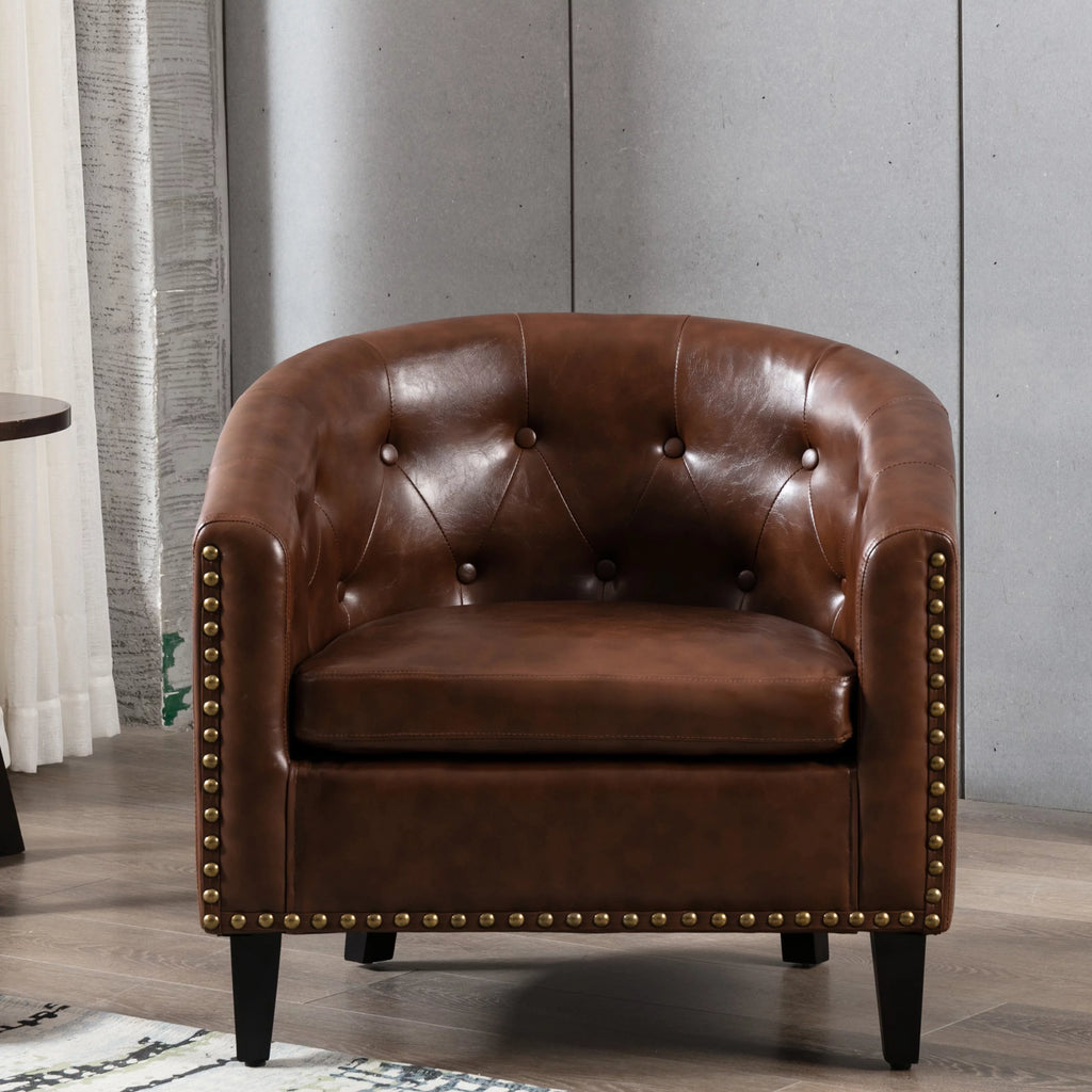 PU Leather Tufted Barrel Chair I303