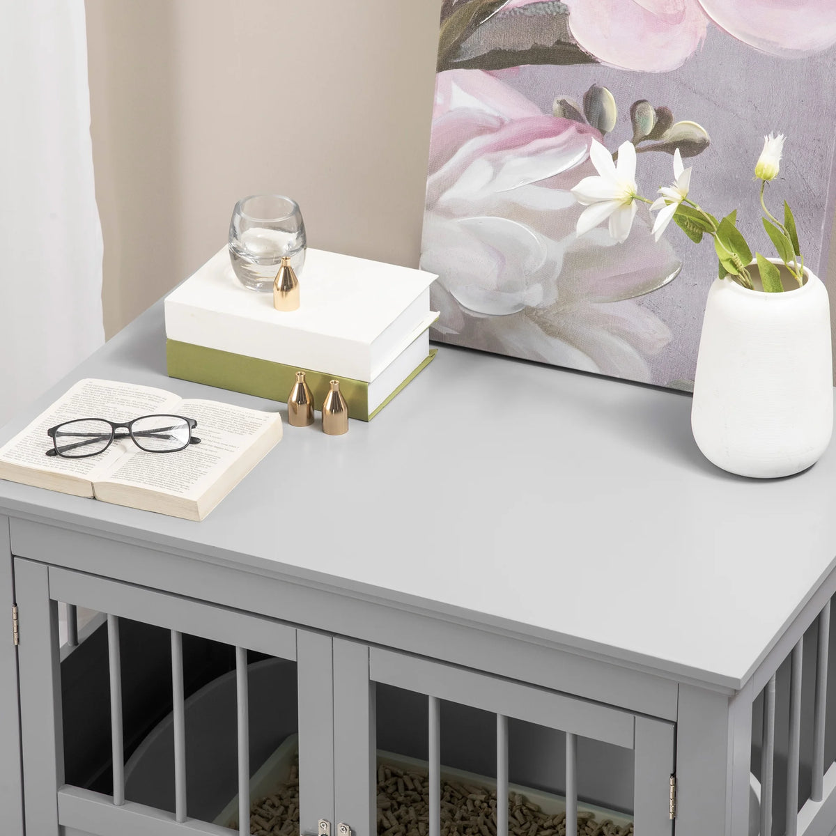 Dark Grey Cat Litter Box Enclosure Side Table Q730