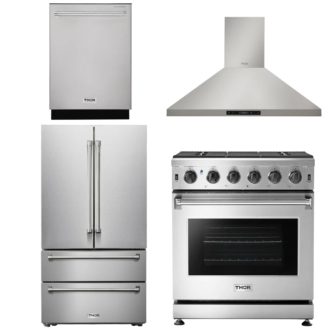 30 Gas Range, Range Hood, Refrigerator, Dishwasher F989