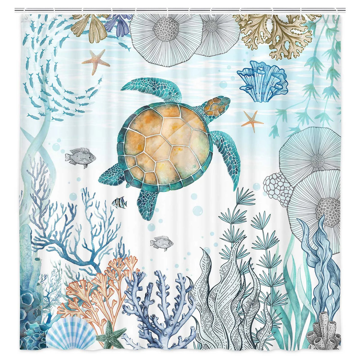 Nautical Beach Fabric Shower Curtain with Hooks 69 x 70 Inch I509840