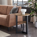 Round Coffee Table with Storage, Solid Wood, Black Metal Frame T5681