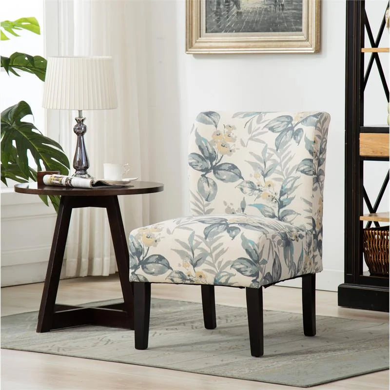 Blue Leaves Fabric Armless Accent Chair C674565