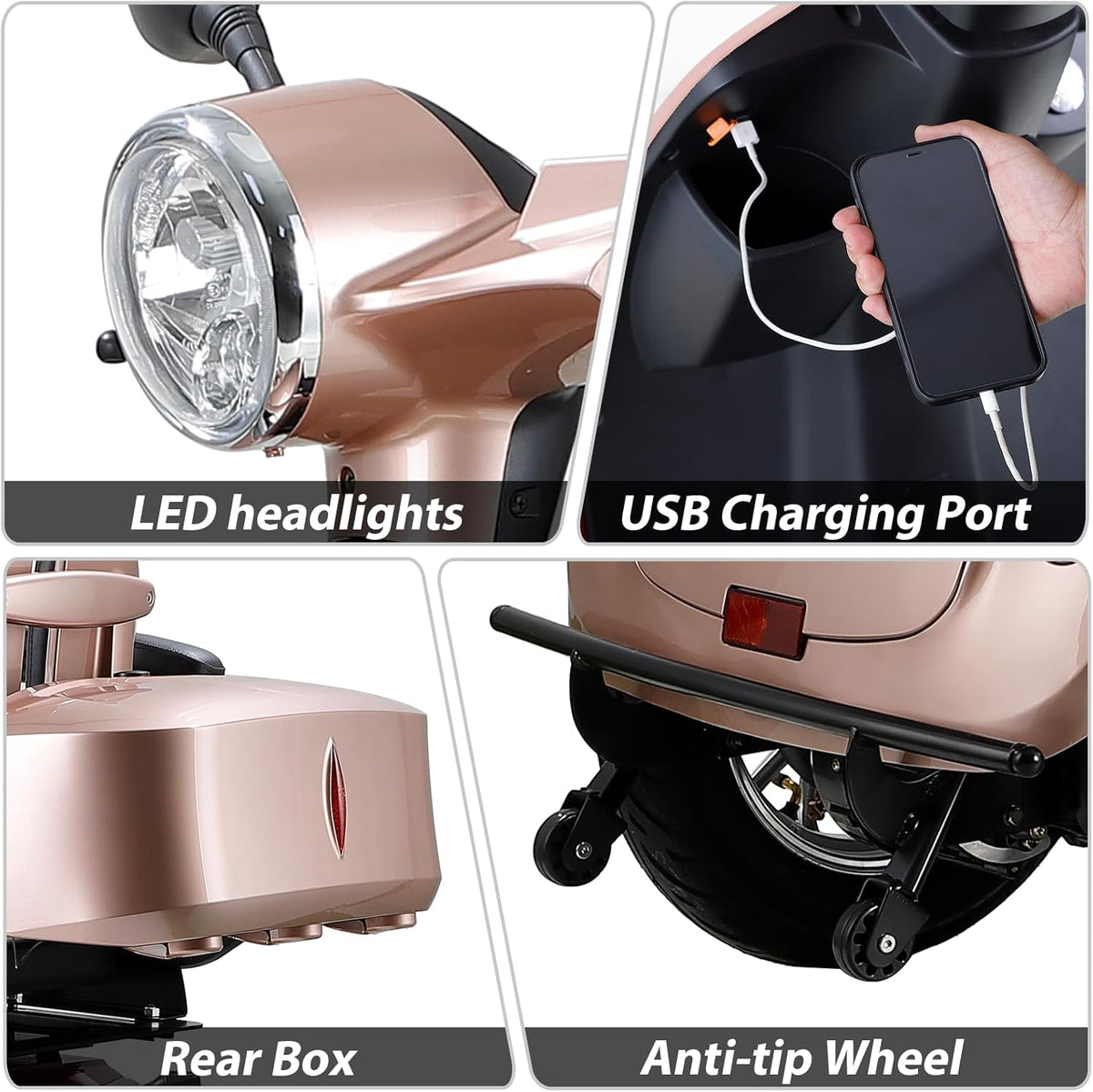 800W Heavy Duty 4 Wheel Mobility Scooter 500lbs Capacity with 3-Speed Control & USB Charger Port, Under Seat Storage, Rose Y8640