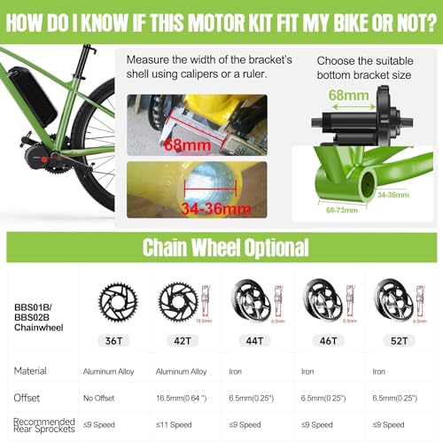 36V/48V 500W Mid Drive Ebike Motor Conversion Kit C4425