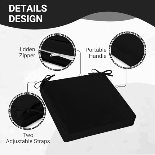 Black 19" x 19" x 3" Square Outdoor Chair Cushions Set of 4 with Removable Cover R49585