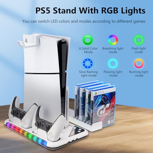 PS5 Slim Stand with Cooling Fan, Controller Charging Station, 13 Game Storage G48186