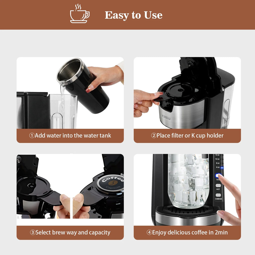 Black Single Serve Coffee Maker with 30 Oz Water Tank O280