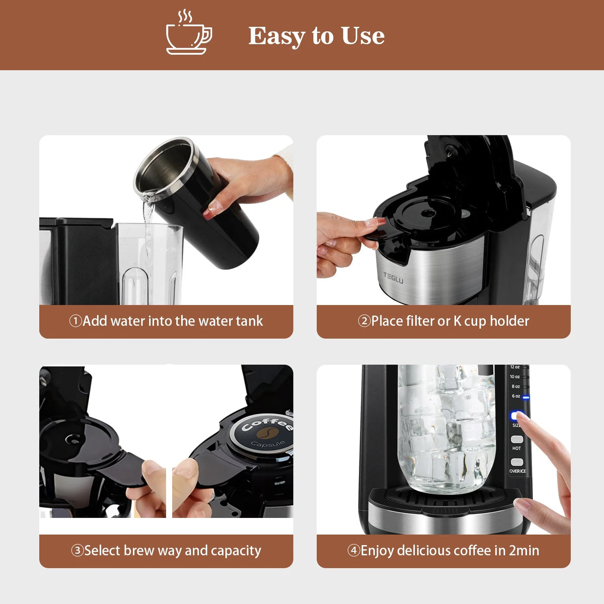 Black Single Serve Coffee Maker with 30 Oz Water Tank O280