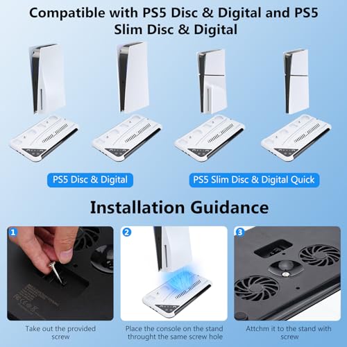 PS5 Slim Stand with Cooling Fan, Controller Charging Station, 13 Game Storage G48186