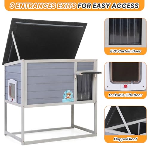 Weatherproof Insulated Outdoor Cat House with PVC Curtain W216864