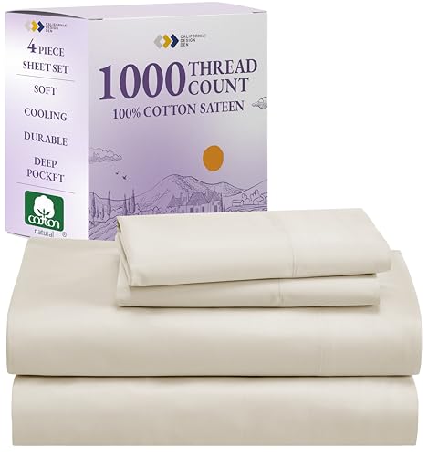 1000 Thread Count Queen Size 4 Pc 100% Cotton Sateen Bed Sheets (White) T340