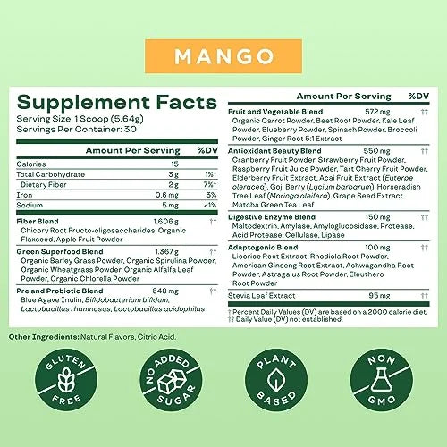 Super Greens Powder Smoothie & Juice Mix with Probiotics and Digestive Enzymes L68546
