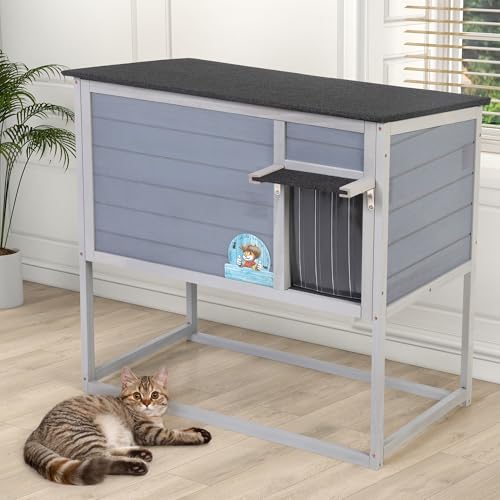 Weatherproof Insulated Outdoor Cat House with PVC Curtain W216864