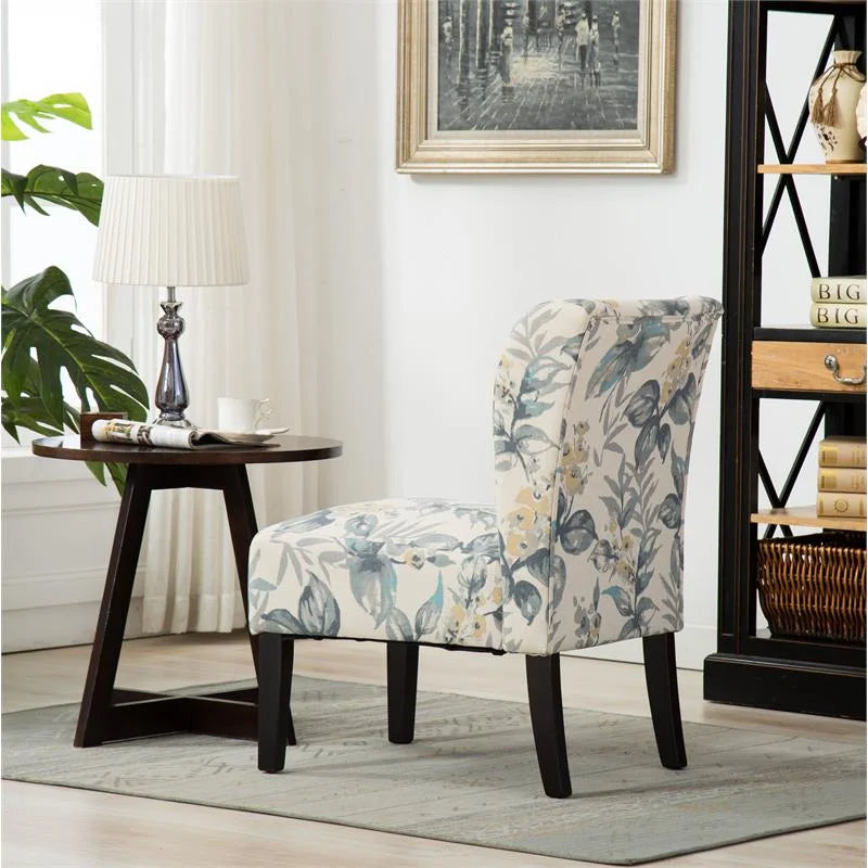 Blue Leaves Fabric Armless Accent Chair C674565