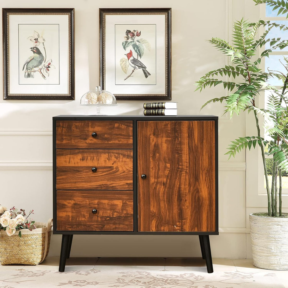 Storage Cabinet Buffet Sideboard with 3 Drawers and Adjustable Shelf V22720