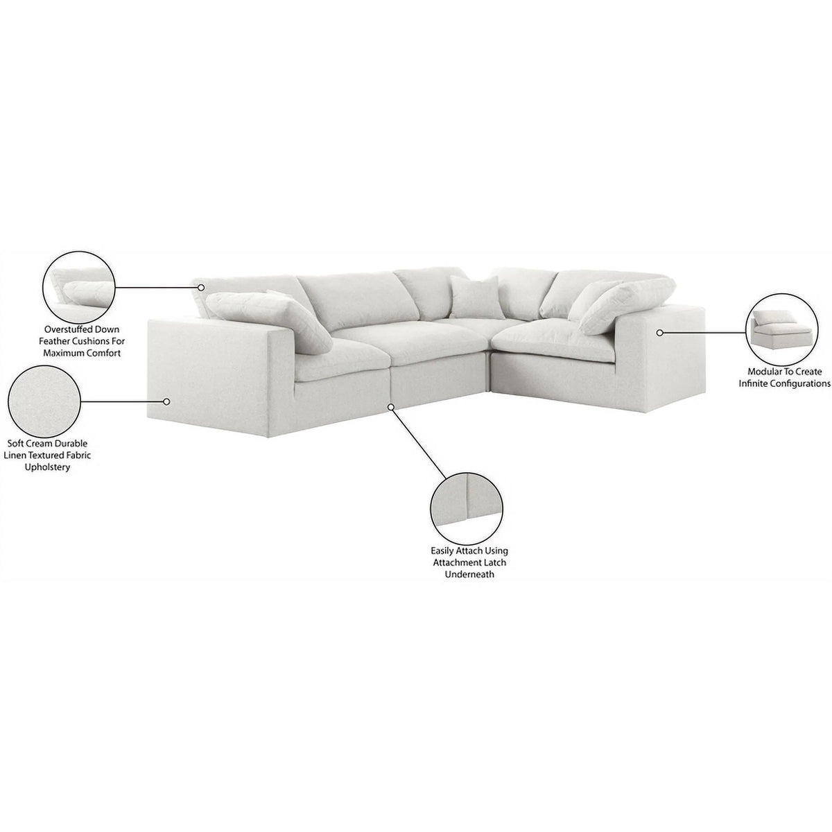 Cream Linen Fabric Modular Sectional S6052