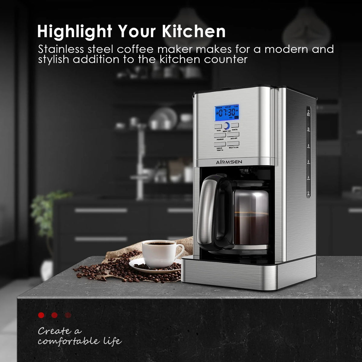 Stainless Steel 12 Cup Programmable Drip Coffee Maker C656255
