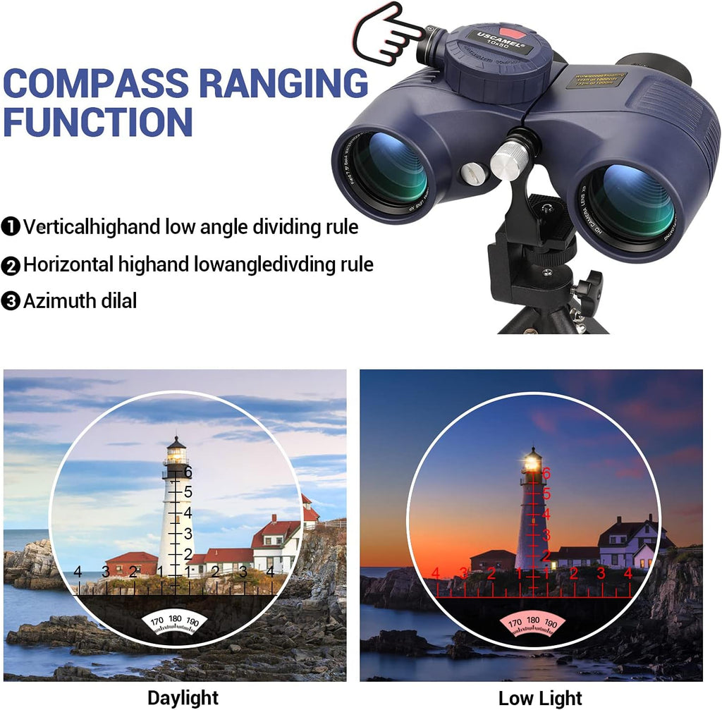 10×50 IPX7 Waterproof Marine Binoculars with Rangefinder Compass BAK4 Prism FMC Lens T7691