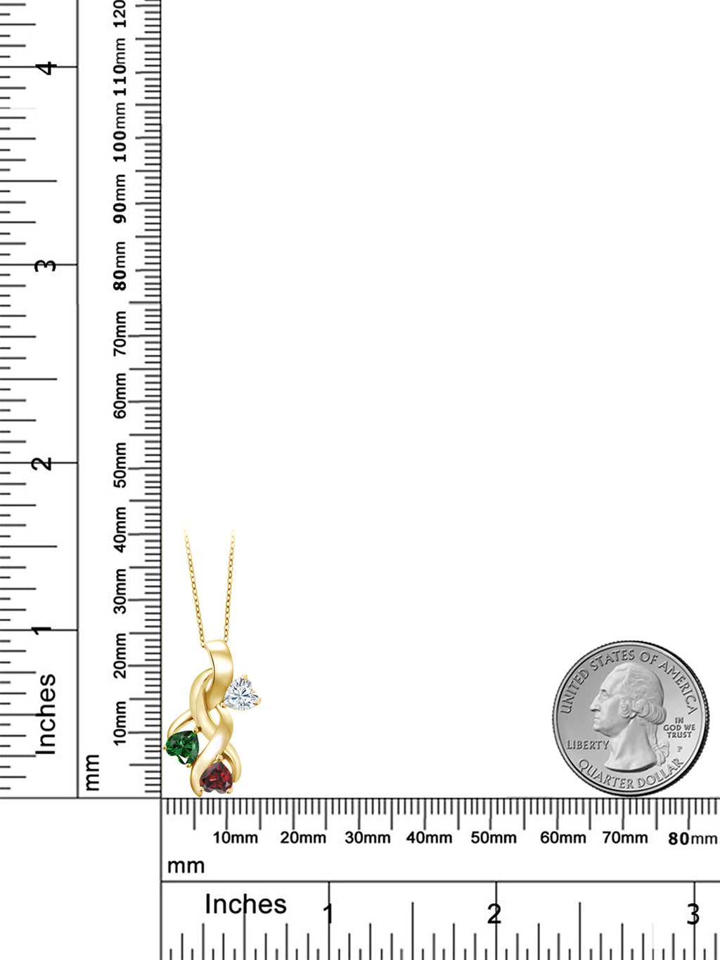 18K Yellow Gold Plated Silver White Moissanite Green Nano Emerald Red Garnet Heart Shape Pendant K75804