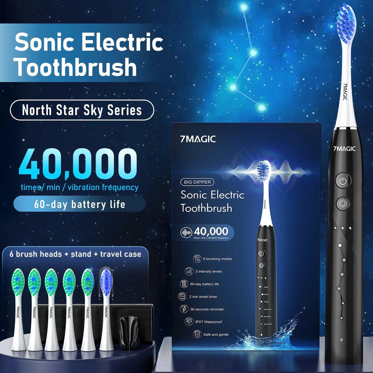Electric Toothbrush with 6 Modes and Travel Case A824