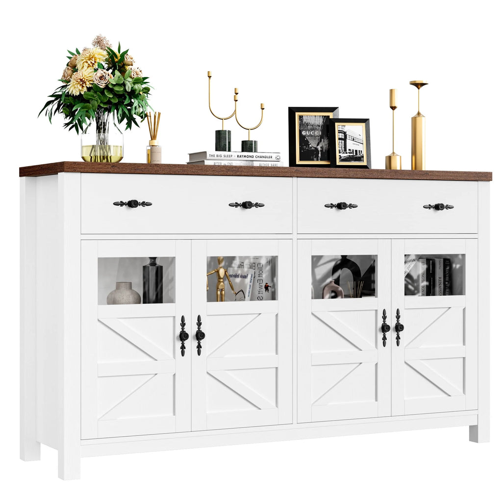 2 Drawer Glass Door Wood Sideboard Z1443