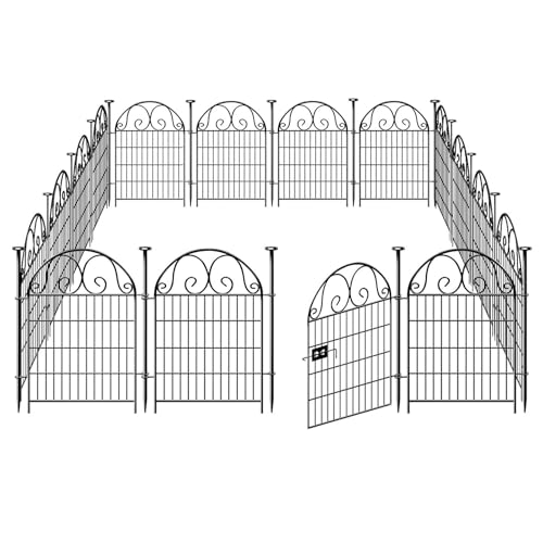 Black Metal 12 Panels 40 in Tall Garden Animal Barrier Fence With Gate W920