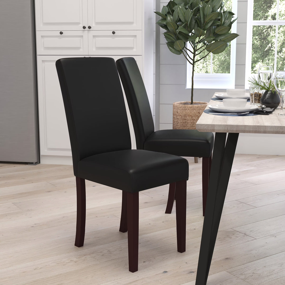 Black Faux Leather Panel Back Parson's Chair E367580