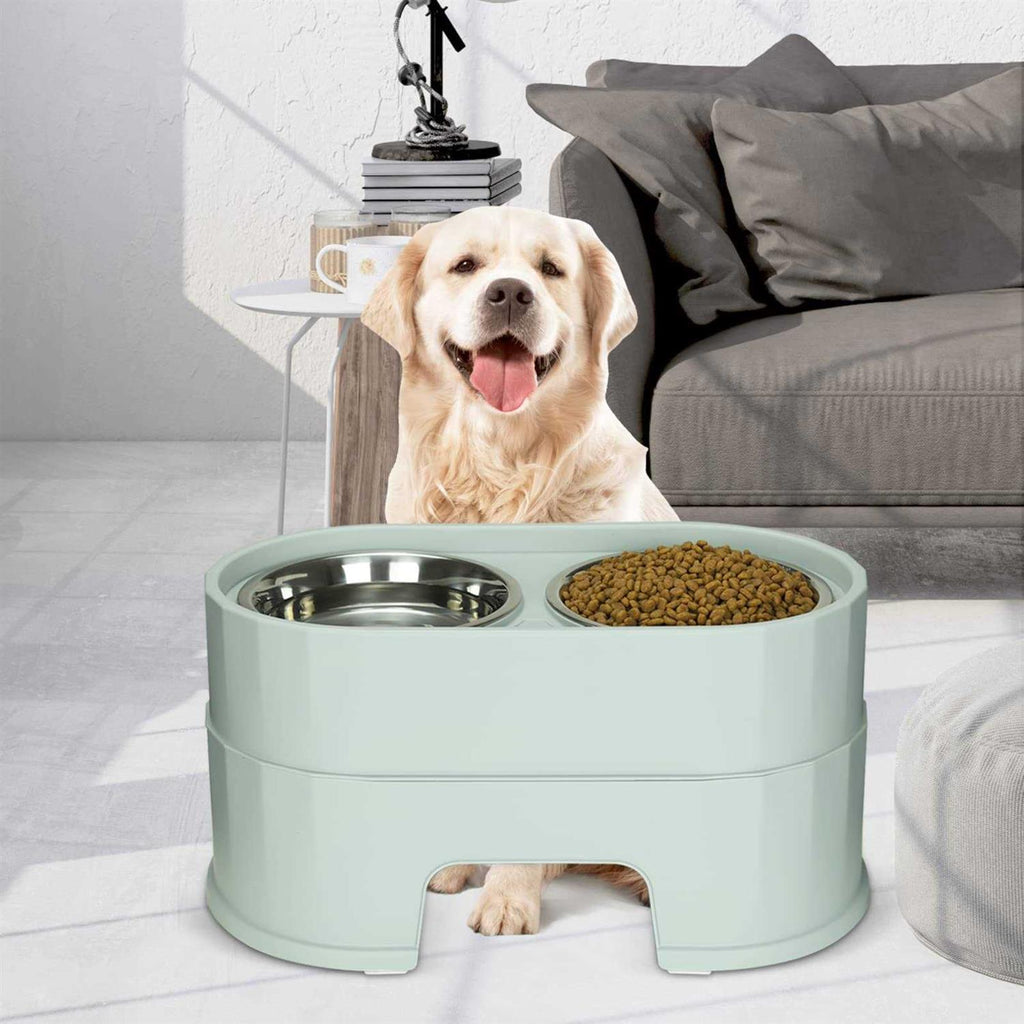 Raised Stainless Steel Dog Bowls Adjustable Double Bowl with Stand P930009