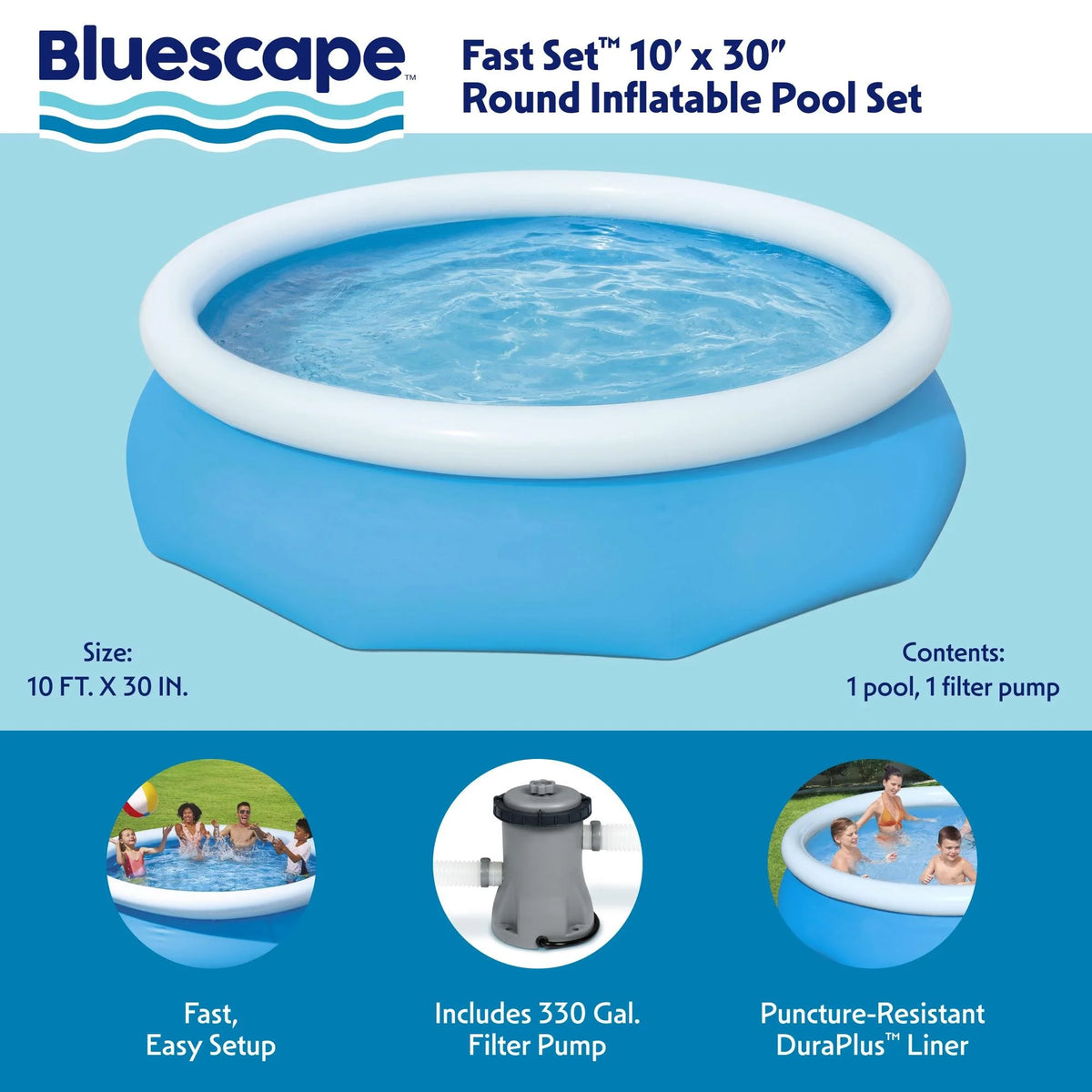 10' x 30" Round Inflatable Above Ground Pool Set O383051