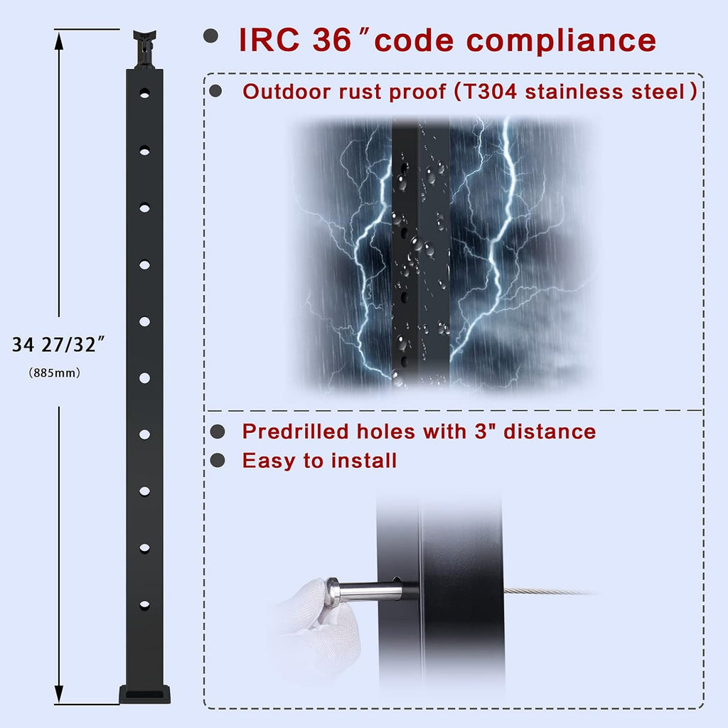 2Pack 36x2x2 304 Stainless Steel Black Pre-drilled Surface Mount Post Q56006