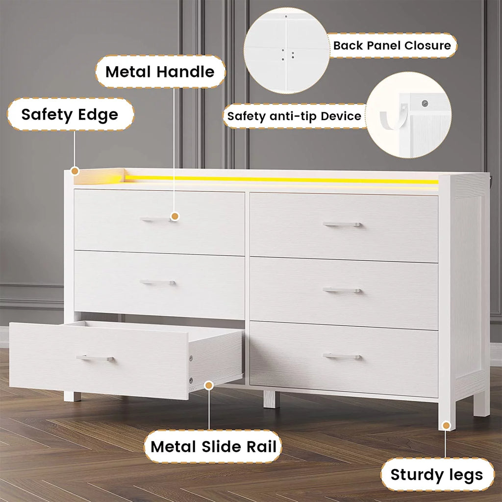 White 6 Drawer Wooden Dresser L703452