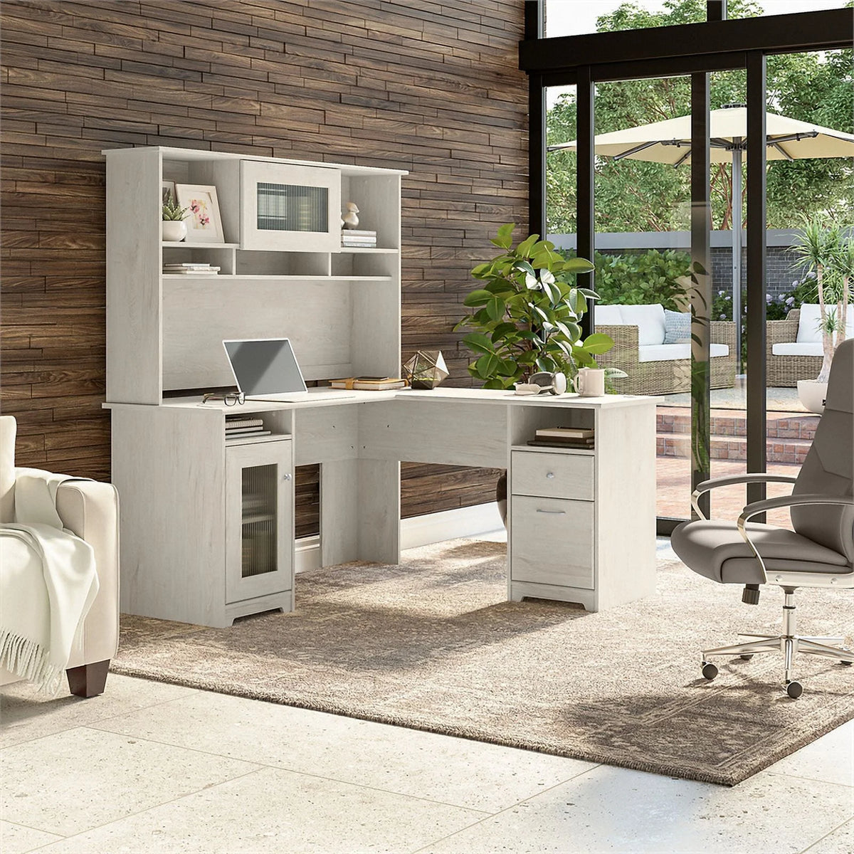 L Shaped Computer Desk with Hutch T562