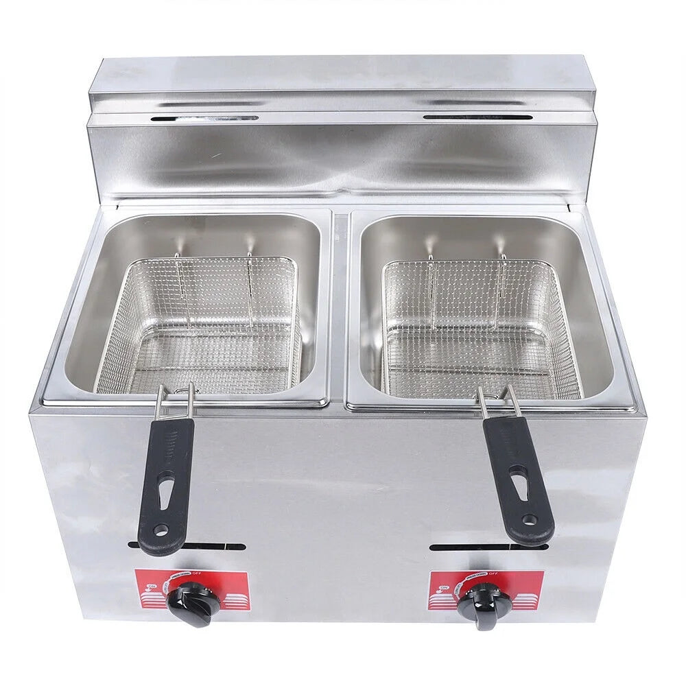 12L Stainless Steel Commercial Gas Fryer with 2 Baskets C998
