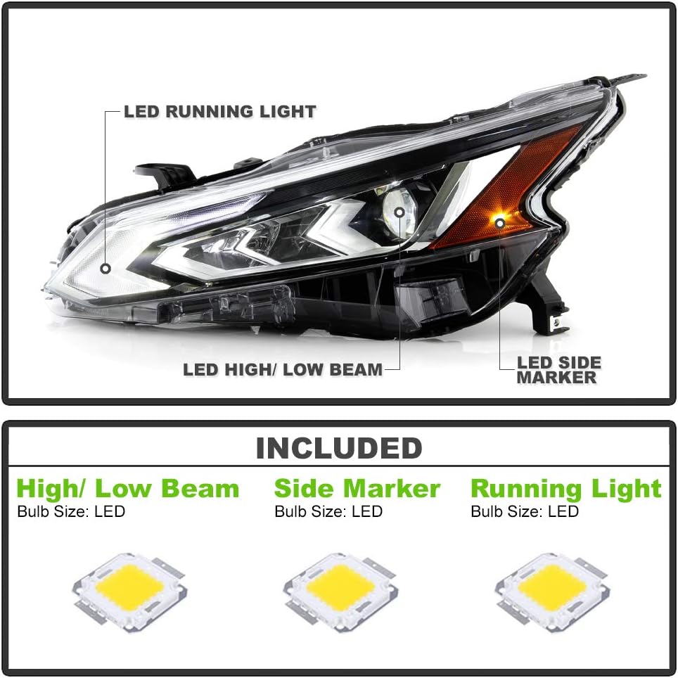 2019-2021 Nissan Altima LED DRL Projector Headlights Headlamps Assembly Pair X3349