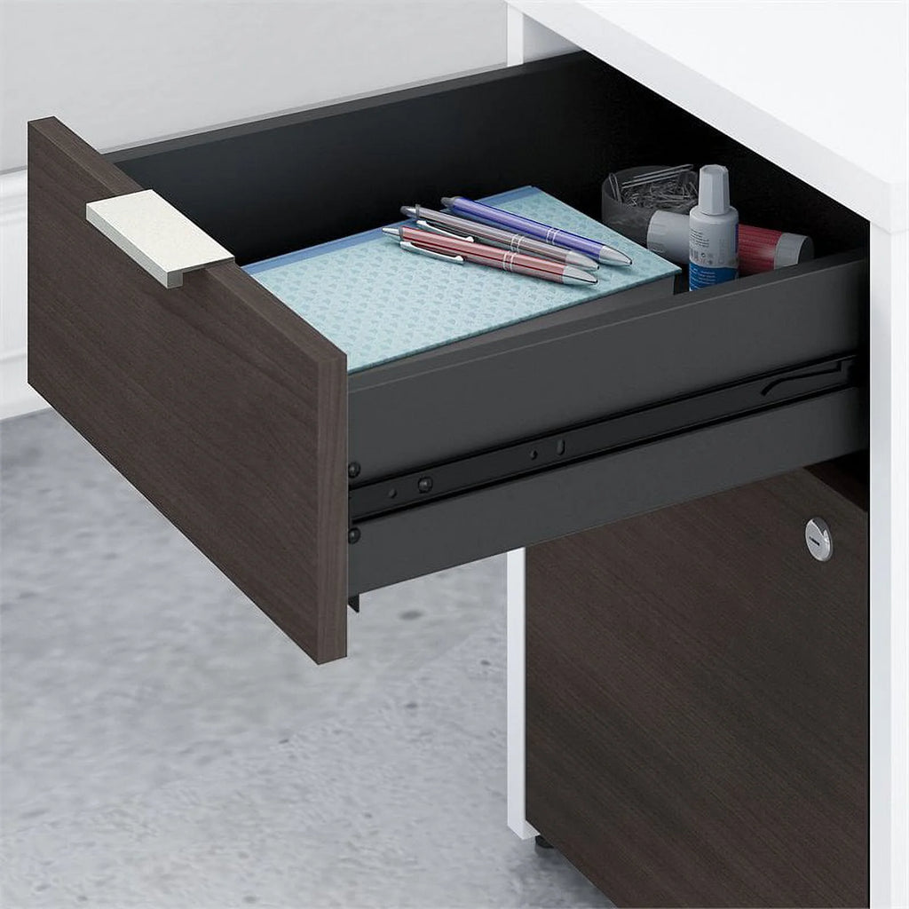 72" L Shaped Desk in White and Storm Gray H8095