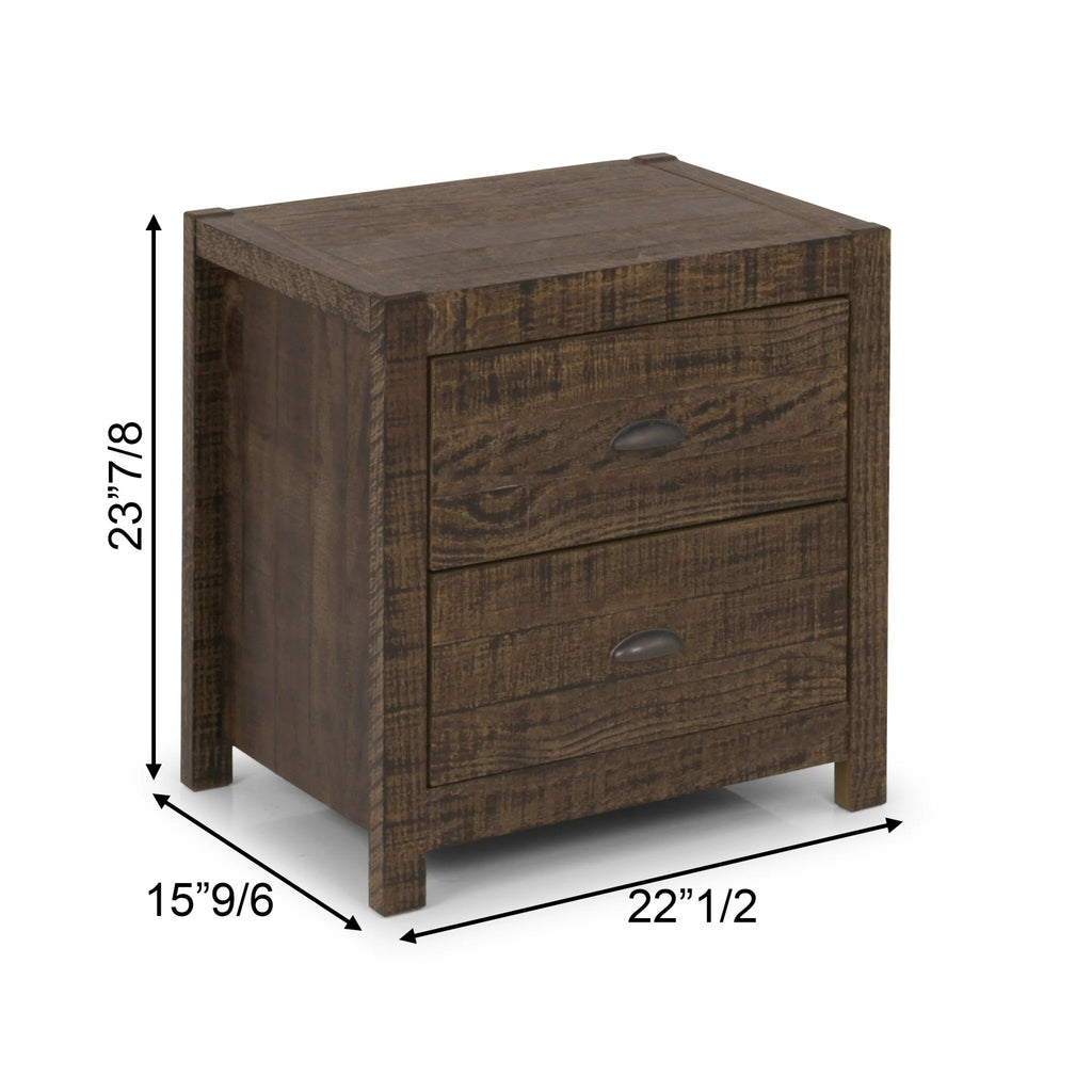 24" Dark Brown Distressed Solid Wood Two Drawer Nightstand V341796
