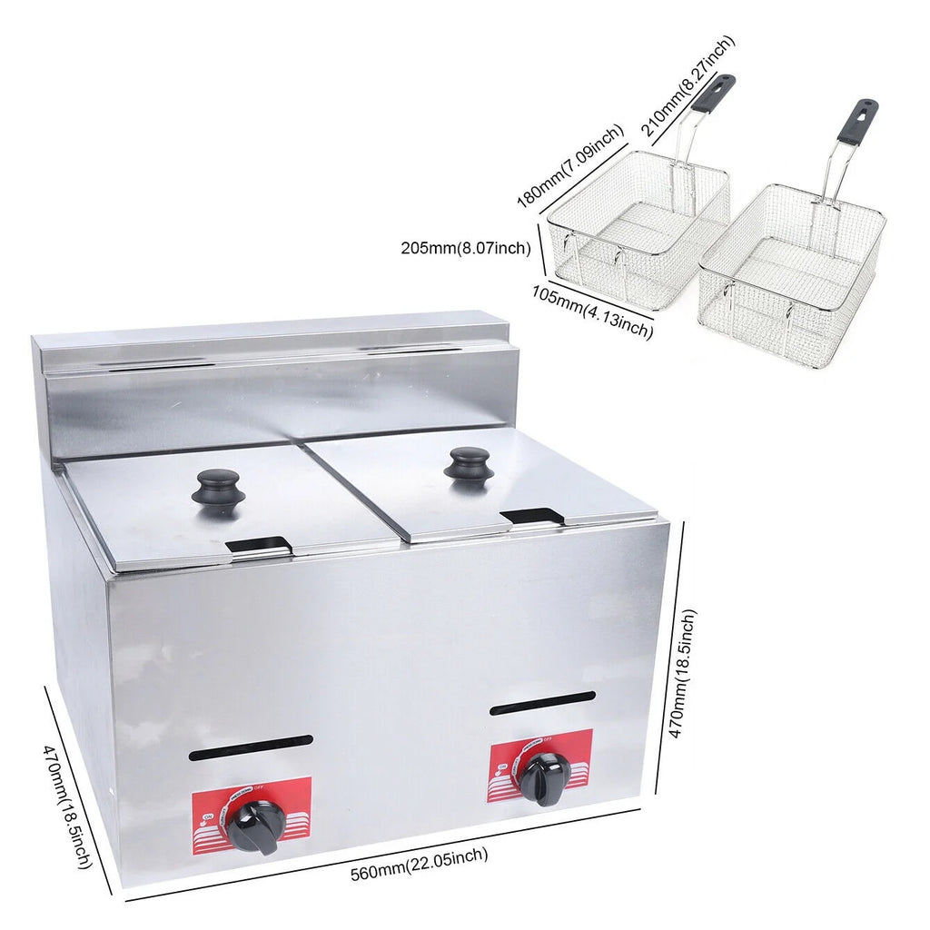 12L Stainless Steel Commercial Gas Fryer with 2 Baskets C998