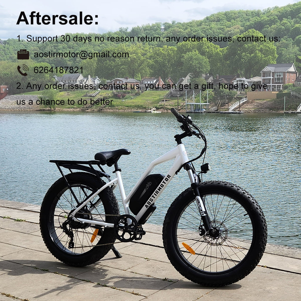 Electric Mountain Bike 750W 48V 13AH Removable Lithium Battery 26" 4.0 inch Fat Tire White R7189
