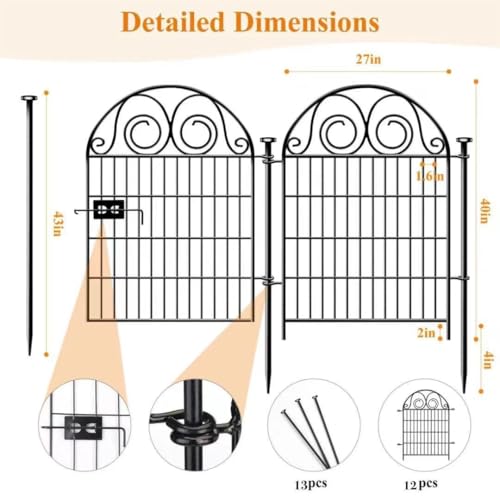 Black Metal 12 Panels 40 in Tall Garden Animal Barrier Fence With Gate W920