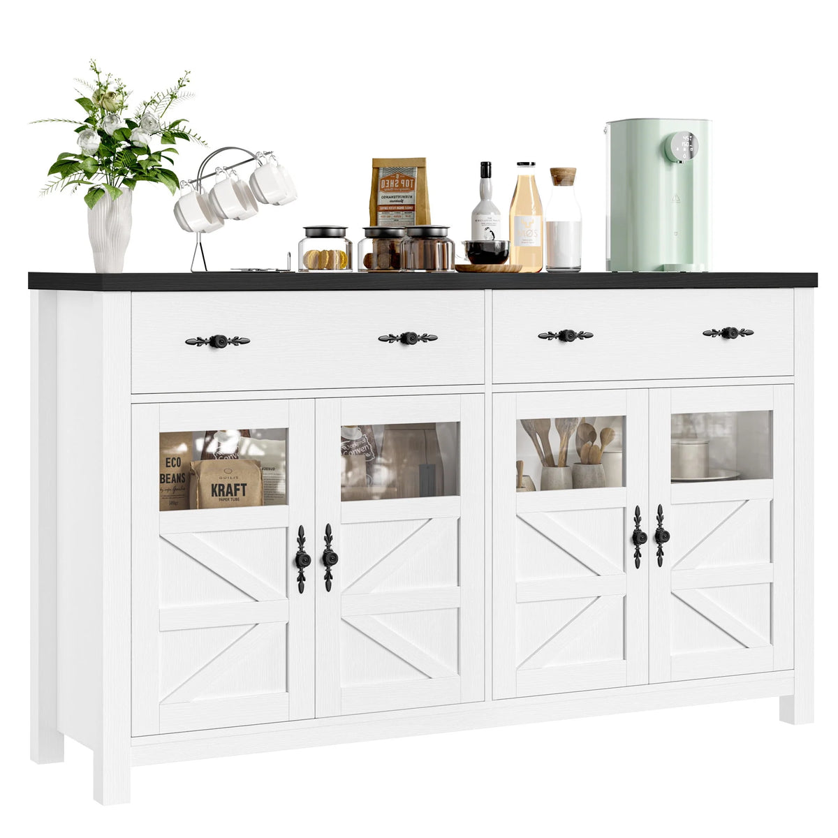 2 Drawer Glass Door Wood Sideboard Z1443